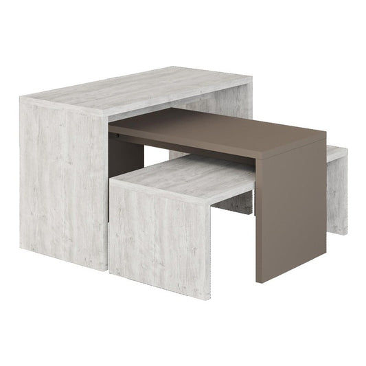 Lot de 3 tables basses blanc antique moka 65 x 30 x 39 cm