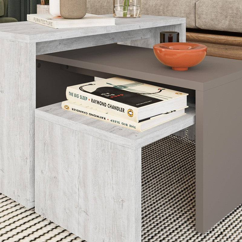 Lot de 3 tables basses blanc antique moka 65 x 30 x 39 cm