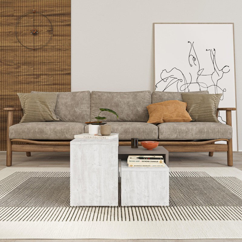 Lot de 3 tables basses blanc antique moka 65 x 30 x 39 cm