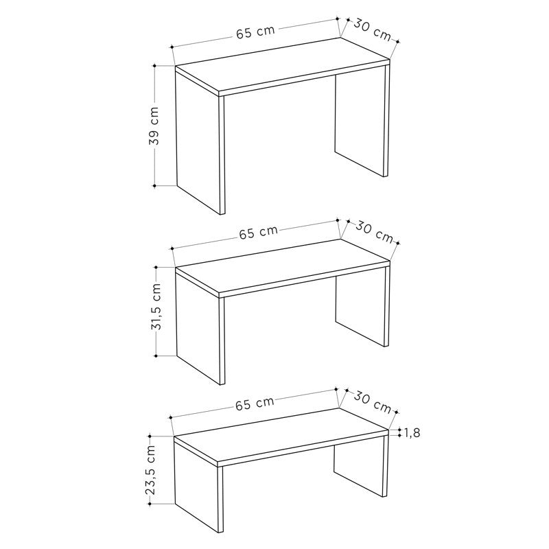 Lot de 3 tables basses bois 65 x 30 x 39 cm