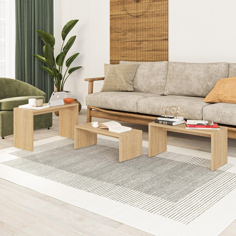 Lot de 3 tables basses bois 65 x 30 x 39 cm