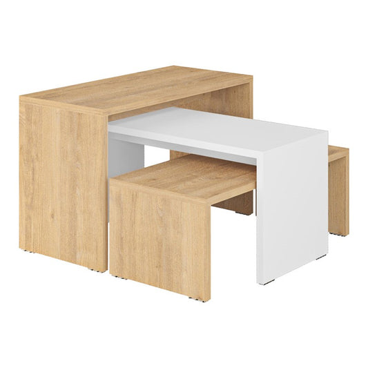Lot de 3 tables basses bois en chêne blanc 65 x 30 x 39 cm