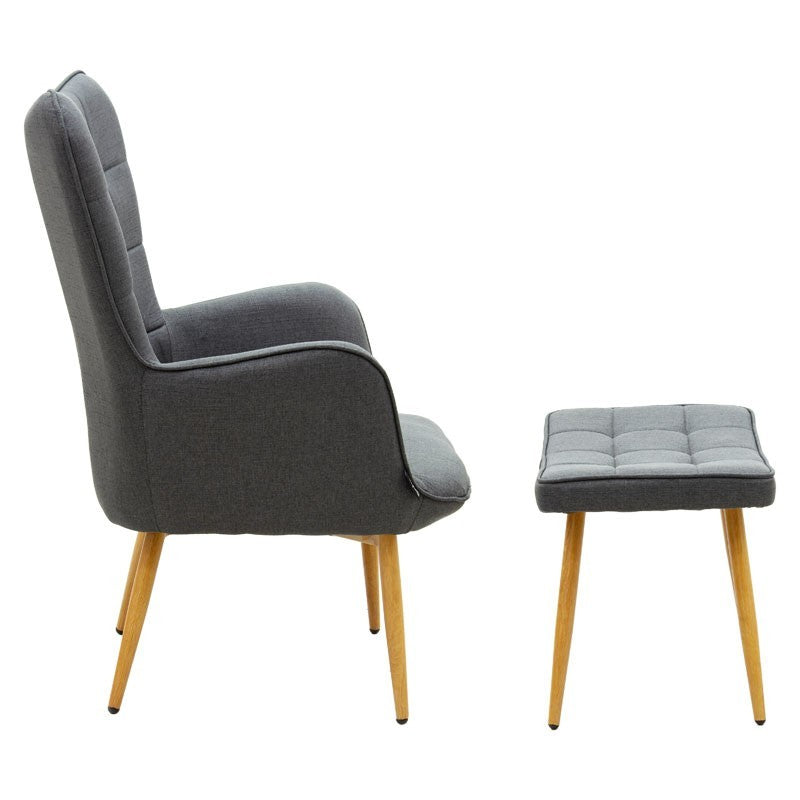 Fauteuil Maddison avec repose-pieds-coussin anthracite-tissu naturel 68x72x98cm