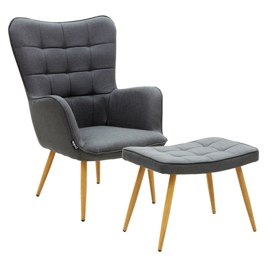 Fauteuil Maddison avec repose-pieds-coussin anthracite-tissu naturel 68x72x98cm