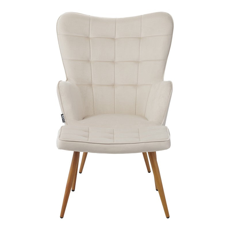Fauteuil Maddison avec repose-pieds-coussin velours Blanc-creme 68x72x98cm