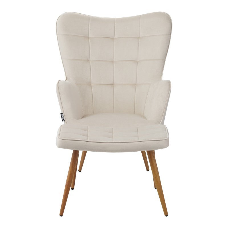 Fauteuil Maddison avec repose-pieds-coussin velours Blanc-creme 68x72x98cm