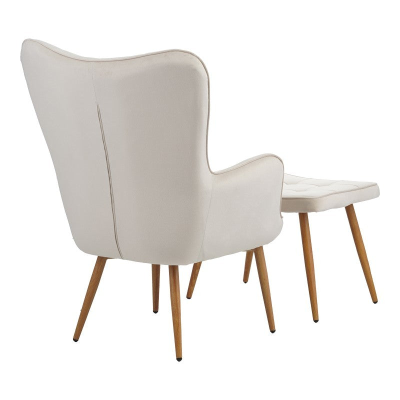 Fauteuil Maddison avec repose-pieds-coussin velours Blanc-creme 68x72x98cm