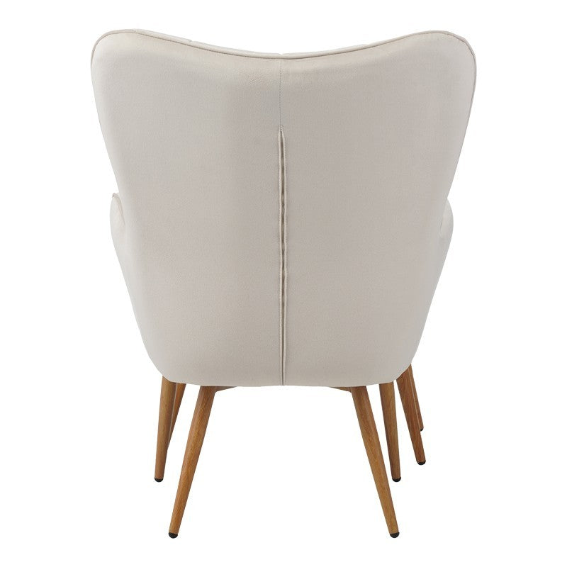 Fauteuil Maddison avec repose-pieds-coussin velours Blanc-creme 68x72x98cm