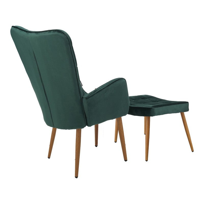 Fauteuil Maddison avec repose-pieds-coussin velours vert foncé-pied naturel 68x72x98cm