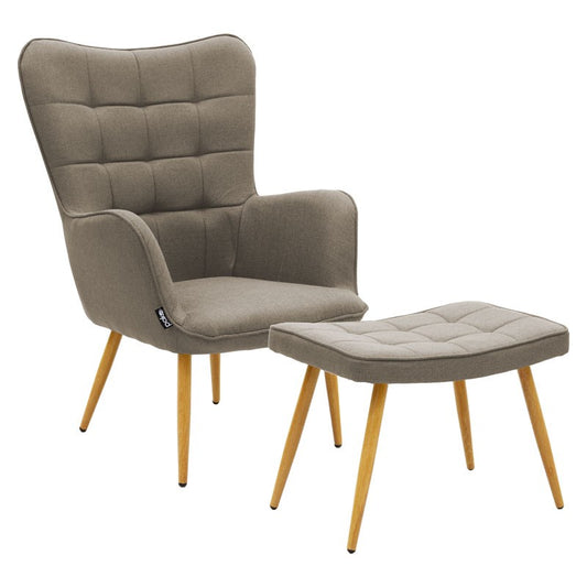 Fauteuil Maddison avec repose-pieds-coussin tissu beige-naturel 69x74x98cm
