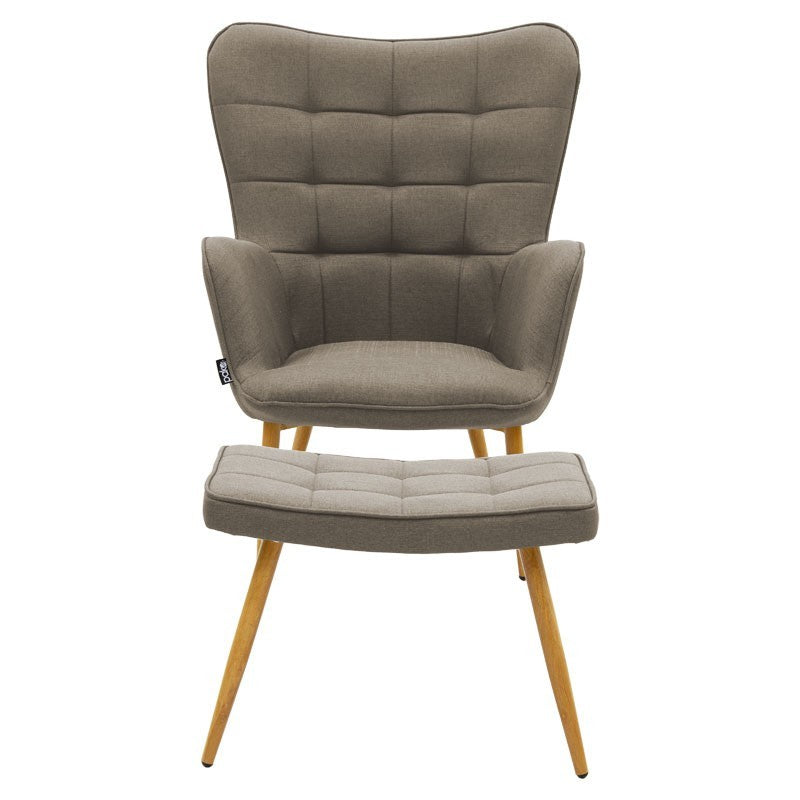 Fauteuil Maddison avec repose-pieds-coussin tissu beige-naturel 69x74x98cm