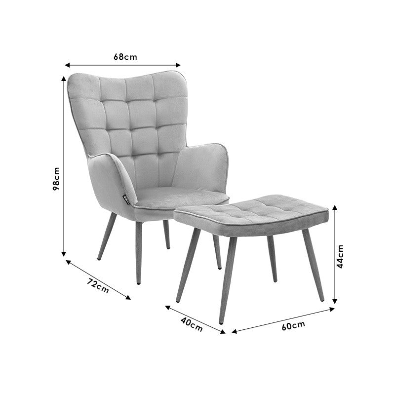 Fauteuil Maddison avec repose-pieds-coussin tissu beige-naturel 69x74x98cm