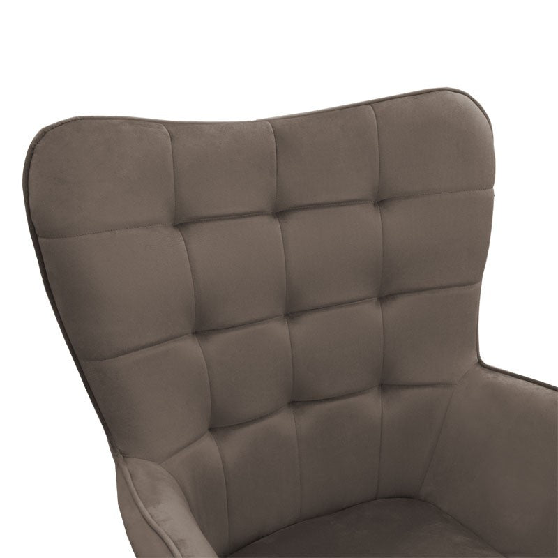 Fauteuil Maddison avec repose-pieds-coussin velours marron-naturel 68x72x98cm