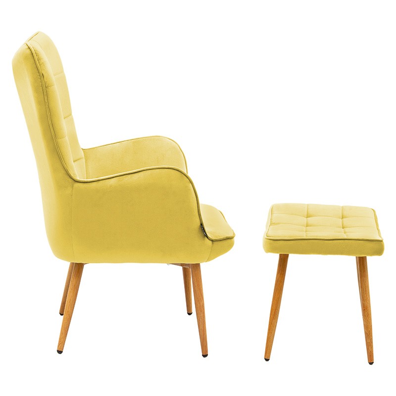 Fauteuil Maddison avec repose-pieds-coussin velours jaune-naturel 68x72x988cm