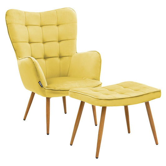 Fauteuil Maddison avec repose-pieds-coussin velours jaune-naturel 68x72x988cm