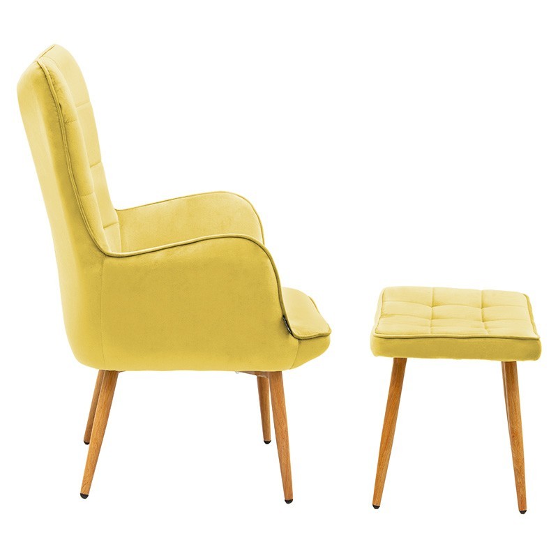 Fauteuil Maddison avec repose-pieds-coussin velours jaune-naturel 68x72x988cm
