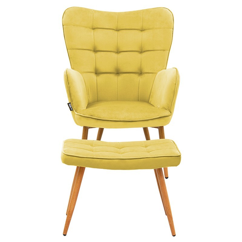Fauteuil Maddison avec repose-pieds-coussin velours jaune-naturel 68x72x988cm