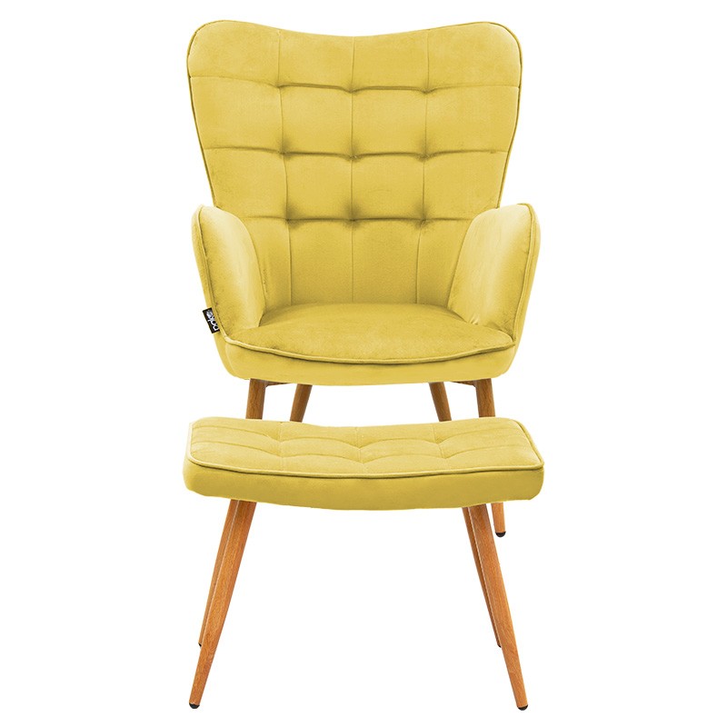 Fauteuil Maddison avec repose-pieds-coussin velours jaune-naturel 68x72x988cm