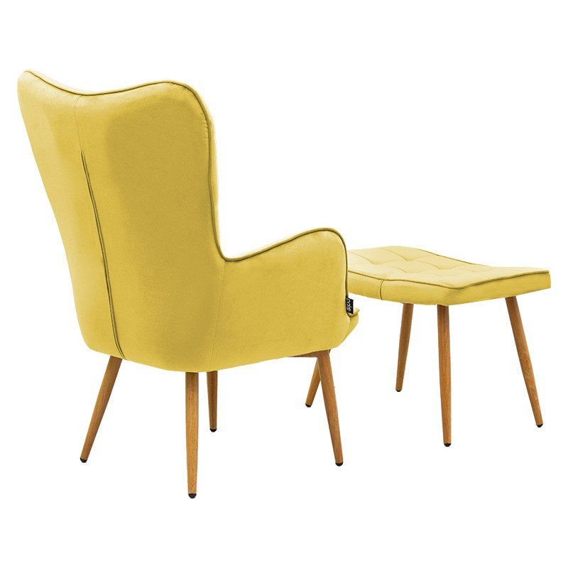 Fauteuil Maddison avec repose-pieds-coussin velours jaune-naturel 68x72x988cm