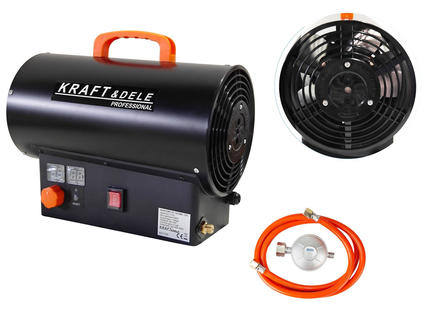 Chauffage de chantier au gaz 25 kW + Thermostat + Réducteur