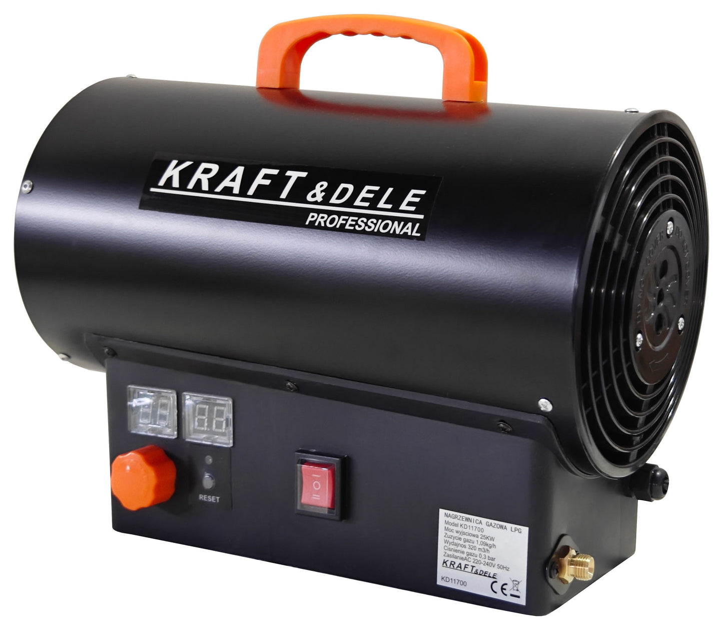 Chauffage de chantier au gaz 25 kW + Thermostat + Réducteur