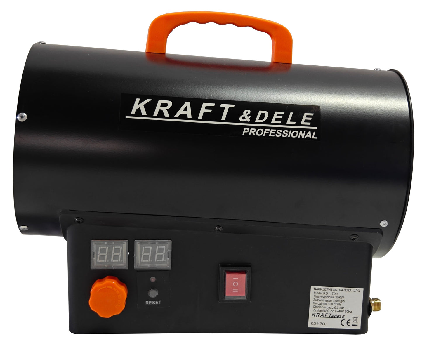 Chauffage de chantier au gaz 25 kW + Thermostat + Réducteur