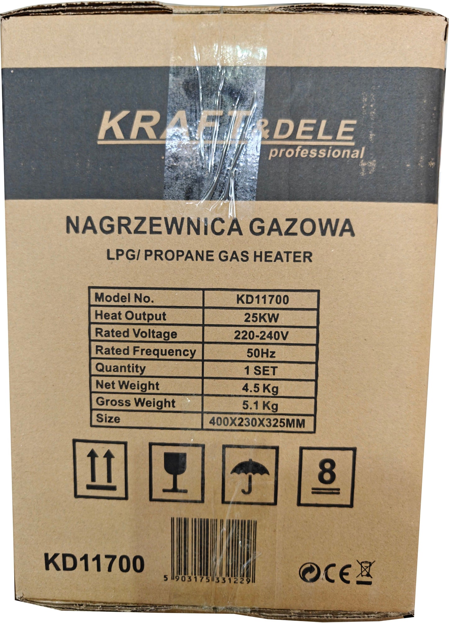 Chauffage de chantier au gaz 25 kW + Thermostat + Réducteur