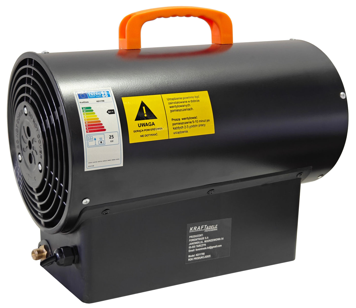 Chauffage de chantier au gaz 25 kW + Thermostat + Réducteur
