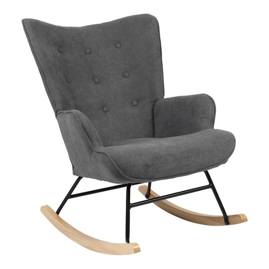 Fauteuil à bascule Georgia tissu gris foncé-naturel 75x71x95cm