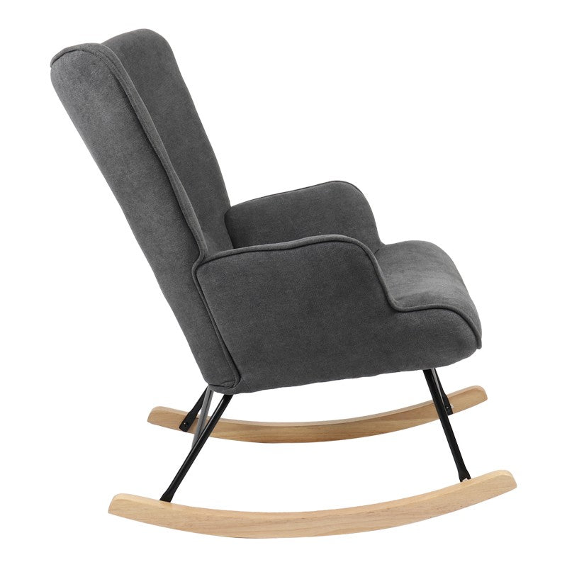 Fauteuil à bascule Georgia tissu gris foncé-naturel 75x71x95cm