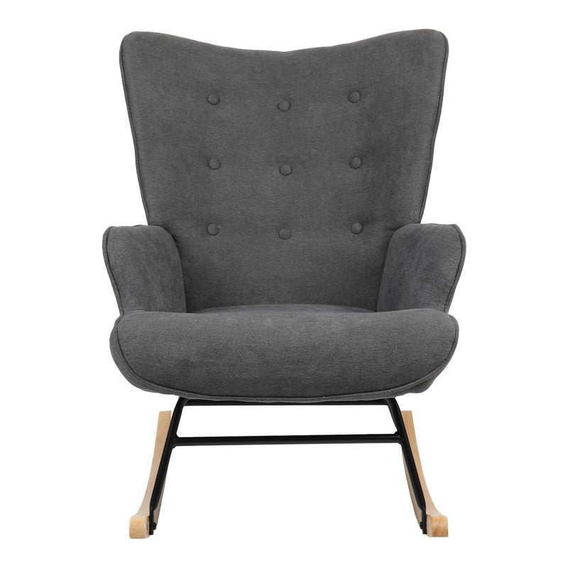 Fauteuil à bascule Georgia tissu gris foncé-naturel 75x71x95cm