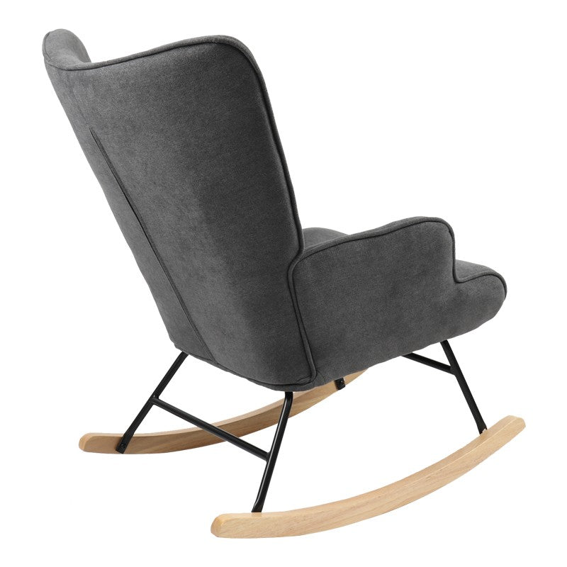 Fauteuil à bascule Georgia tissu gris foncé-naturel 75x71x95cm