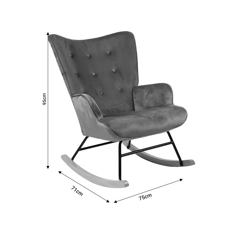 Fauteuil à bascule Georgia tissu gris clair-naturel 75x71x95cm
