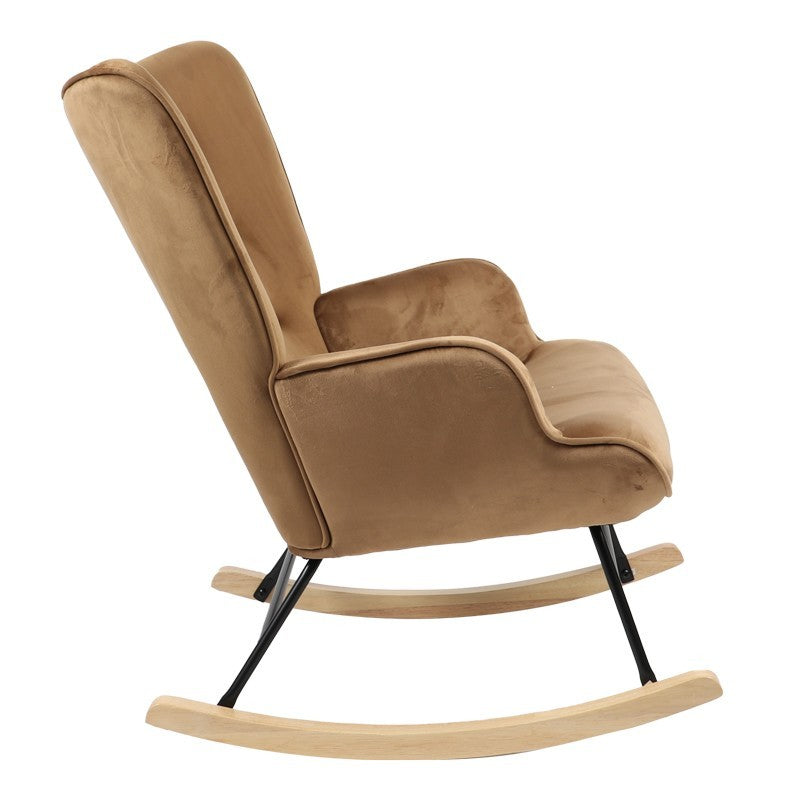 Fauteuil à bascule Georgia tissu velours taupe-naturel 75x71x95cm