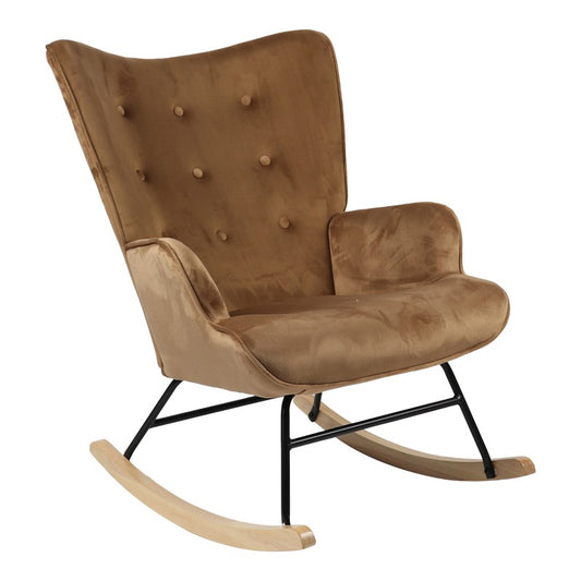 Fauteuil à bascule Georgia tissu velours taupe-naturel 75x71x95cm