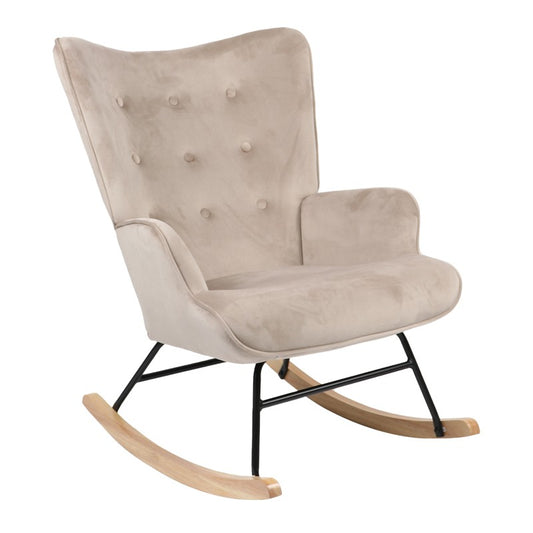 Fauteuil à bascule Georgia tissu velours beige-naturel 75x71x95cm