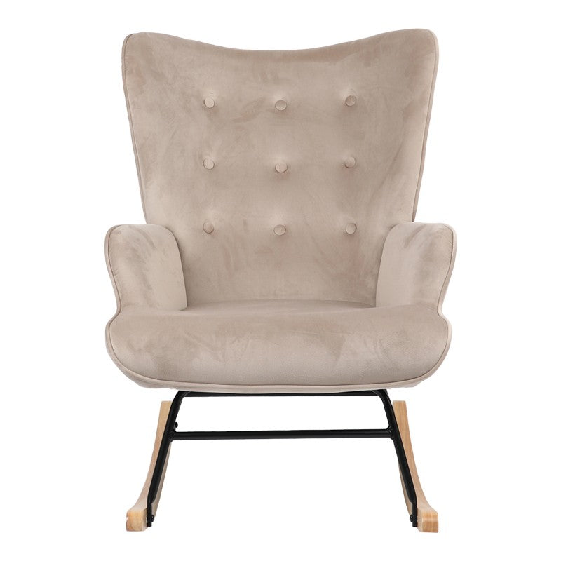 Fauteuil à bascule Georgia tissu velours beige-naturel 75x71x95cm
