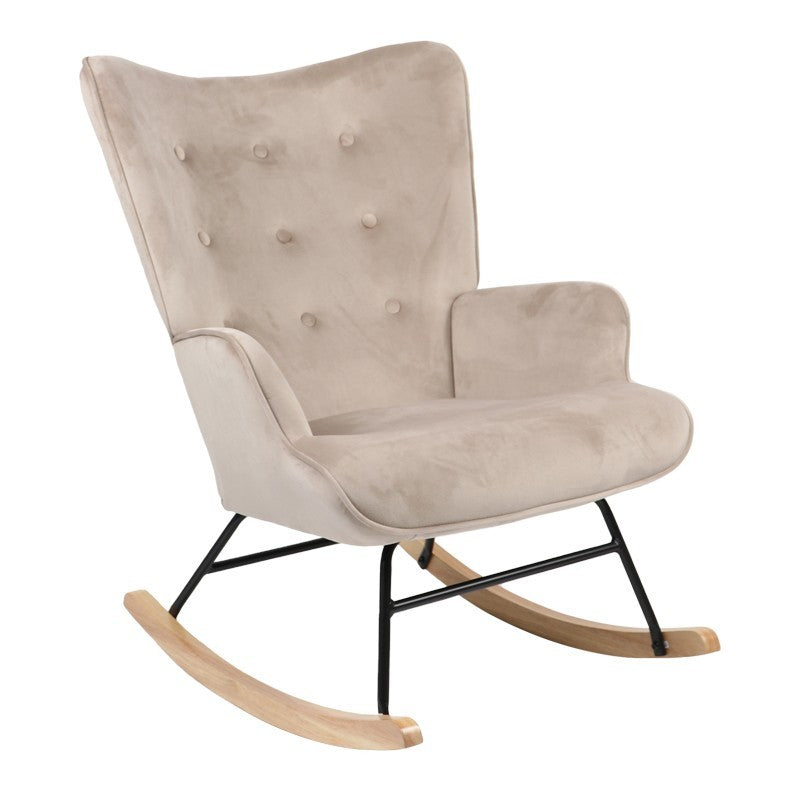 Fauteuil à bascule Georgia tissu velours beige-naturel 75x71x95cm