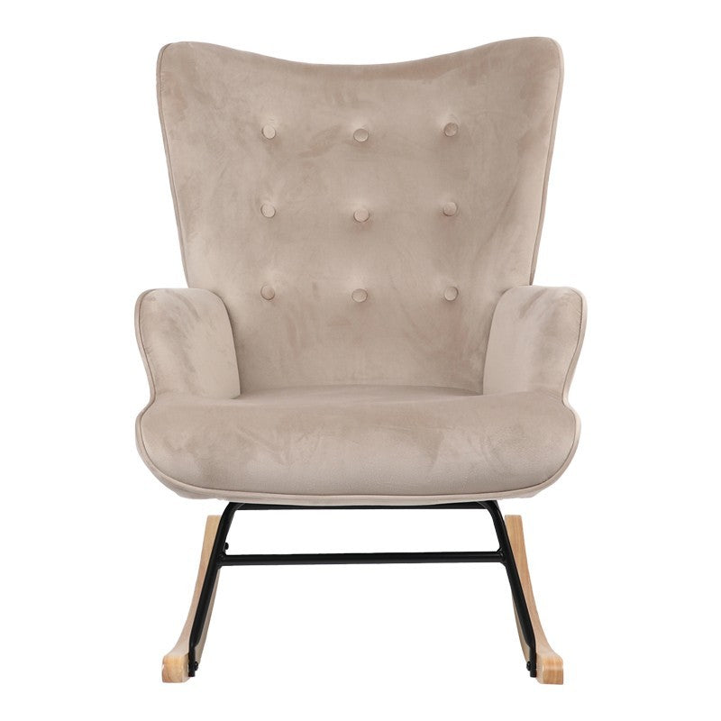 Fauteuil à bascule Georgia tissu velours beige-naturel 75x71x95cm