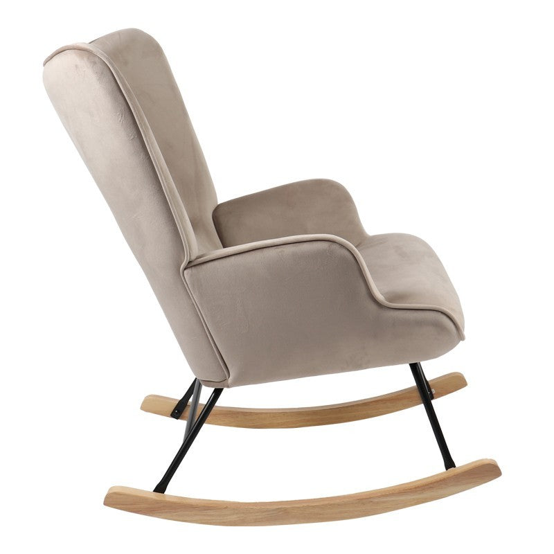 Fauteuil à bascule Georgia tissu velours beige-naturel 75x71x95cm