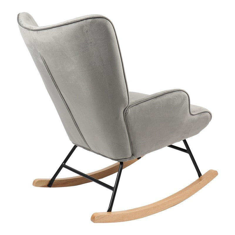 Fauteuil à bascule Georgia tissu velours gris-naturel 75x71x95cm