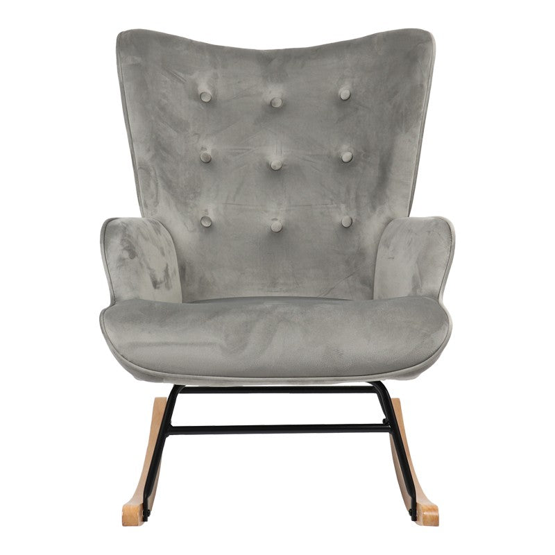 Fauteuil à bascule Georgia tissu velours gris-naturel 75x71x95cm