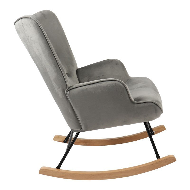 Fauteuil à bascule Georgia tissu velours gris-naturel 75x71x95cm