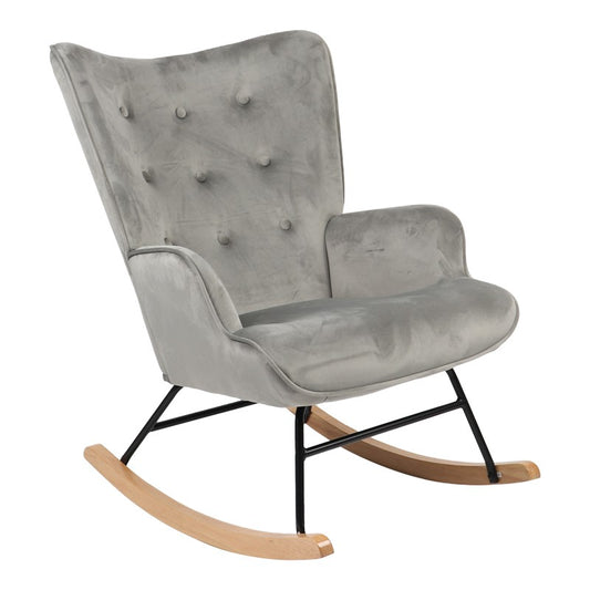 Fauteuil à bascule Georgia tissu velours gris-naturel 75x71x95cm
