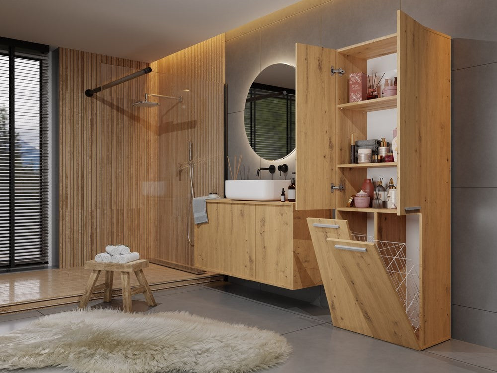 Meuble salle de bain armoire haute 174x30x60 cm bois artisan