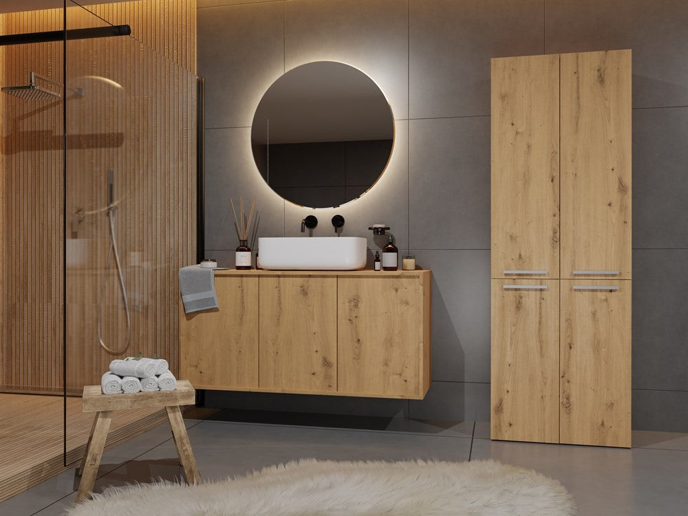 Meuble salle de bain armoire haute 174x30x60 cm bois artisan