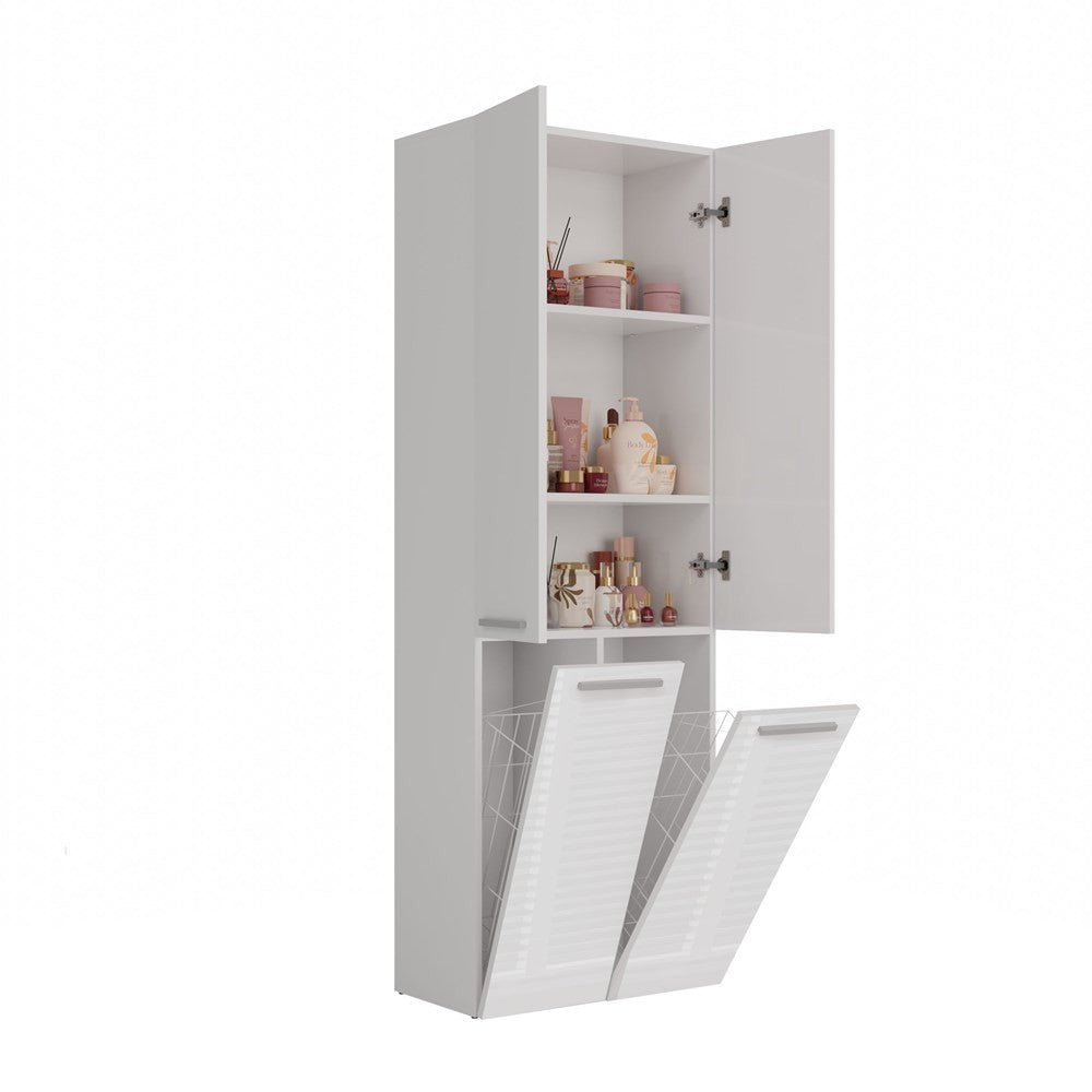 Meuble salle de bain armoire haute 174x30x60 cm bois blanc brillant