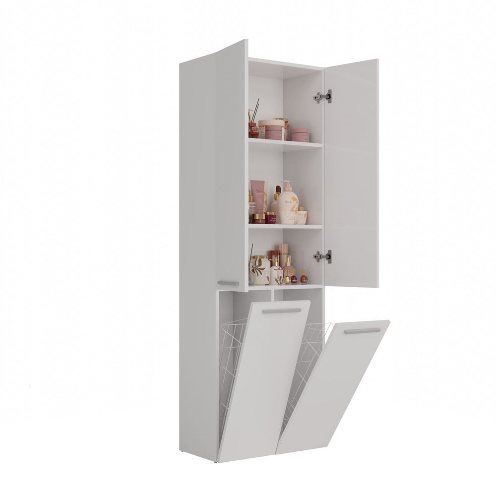 Meuble salle de bain armoire haute 174x30x60 cm bois blanc