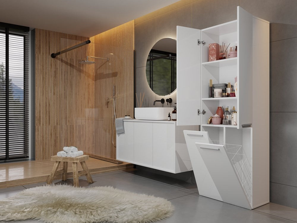 Meuble salle de bain armoire haute 174x30x60 cm bois blanc