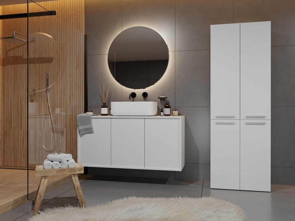 Meuble salle de bain armoire haute 174x30x60 cm bois blanc